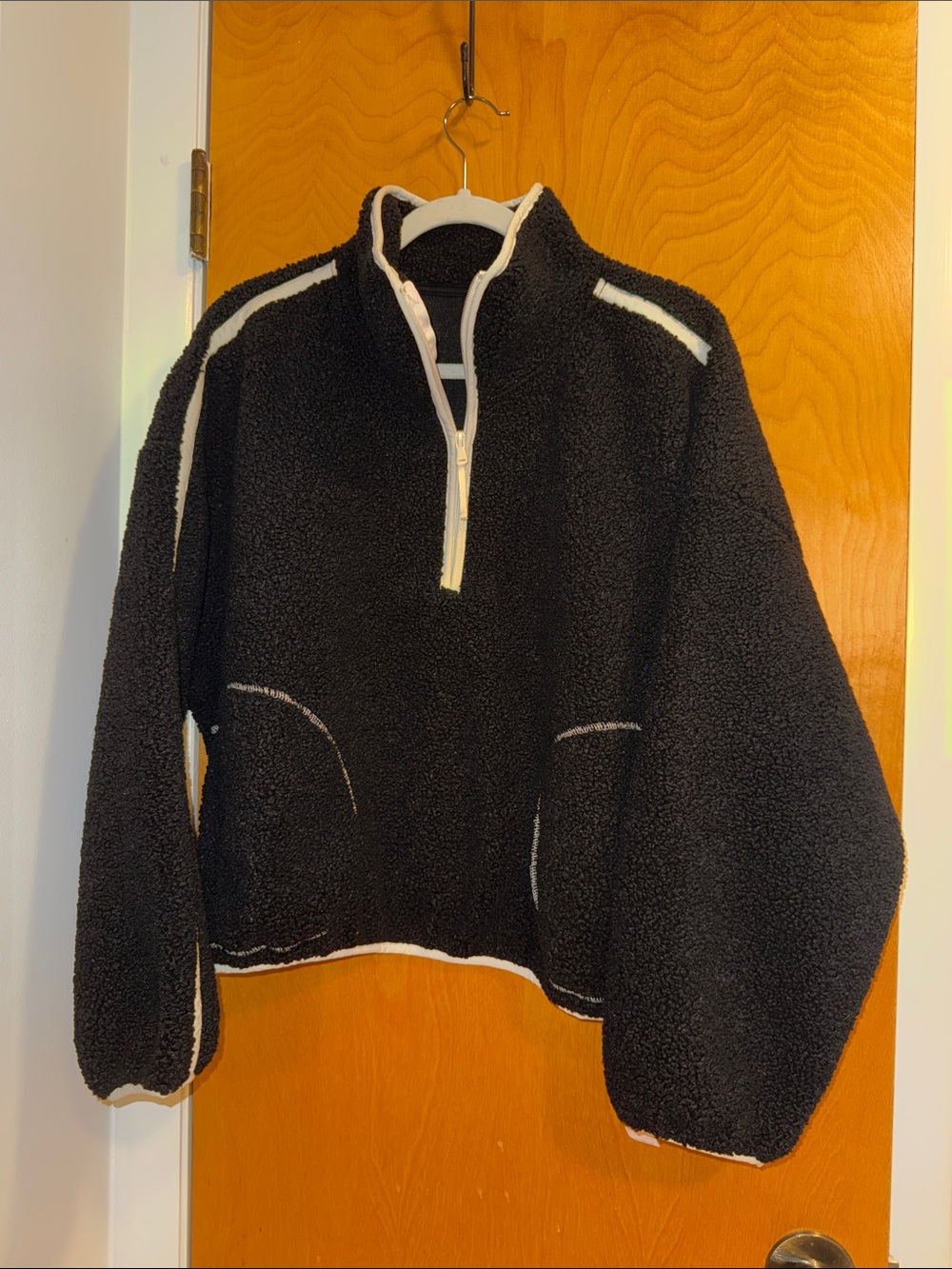 Old Navy Black Sherpa Half-Zip Pullover with Cream Trim